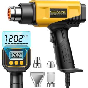 imageSEEKONE 1800W Heat Gun with LCD Digital Display Compact Design Hot Air Gun Variable Temperature Control 122120250 650with Memory Function and 4 Nozzles for Crafts Vinyl Wrap Shrink Tubing