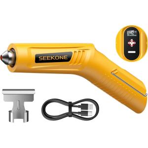 imageSEEKONE Cordless Mini Heat Gun with 4Temp Settings Up to 842F450C and Memory Function 36V Lithium Hot Air Gun USB Charge with Reflector Nozzle for Crafting Resin Heating and Shrink Wrapping