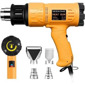 imageSEEKONE Heat Gun 1800W 122120250 650Fast Heating Heavy Duty Hot Air Gun Kit Variable Temperature Control Overheat Protection with 4 Nozzles for Crafts Shrinking PVC Stripping Paint52FT