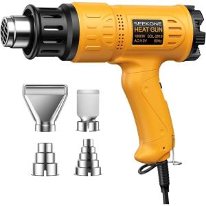 imageSEEKONE Heat Gun 1800W Hot Air Gun Variable Temperature Control for 2Temp Settings 122120250 650 with 4 Nozzels for Crafts Vinyl Wrap Shrink Tubing